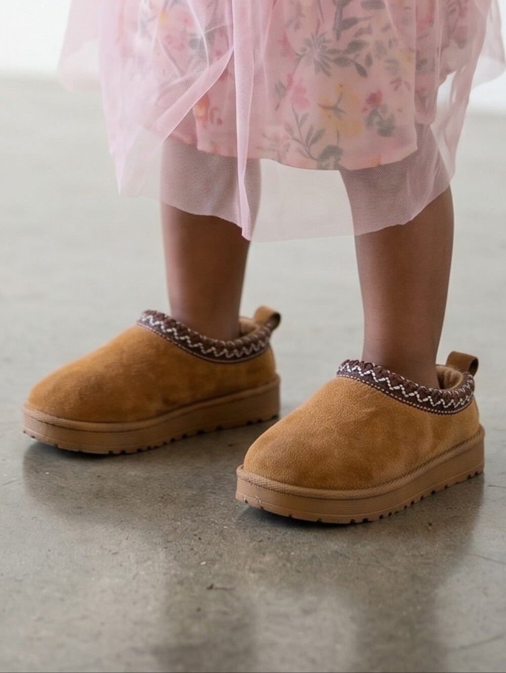American Exchange Kids Brown Slip-On Faux-Suede Clogs with Braided Trim